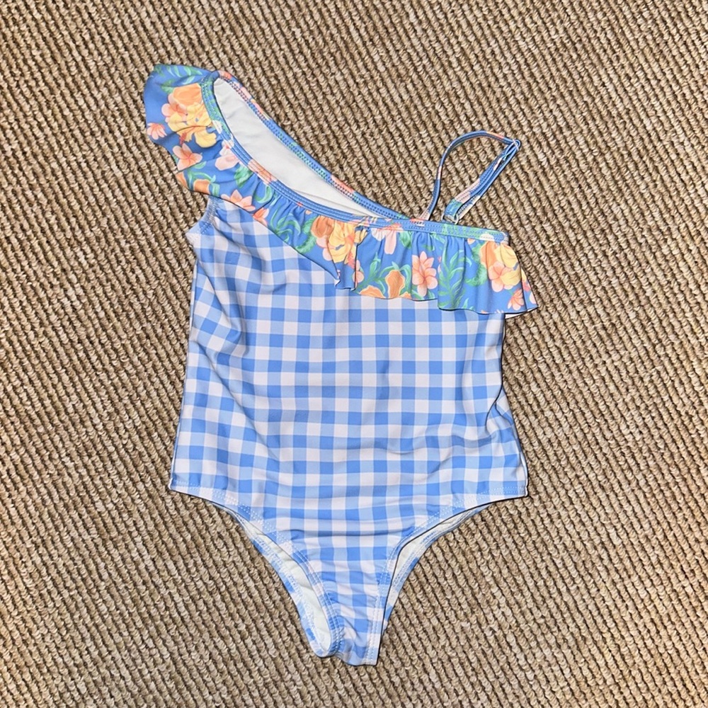 Tommy Bahama 4T toddler girl swimsuit - adorable blue & white gingham & flowers